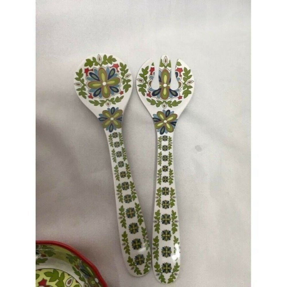 CYNTHIA Rowley 7 piece Melamine Salad Bowl Set green red white - Picture 3 of 4